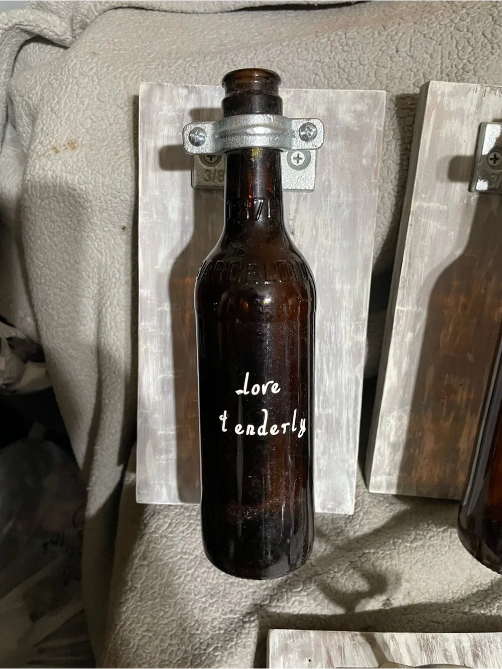 Rustic White Wood Bottle Wall Decor - Brown Glass Bottle Accent
